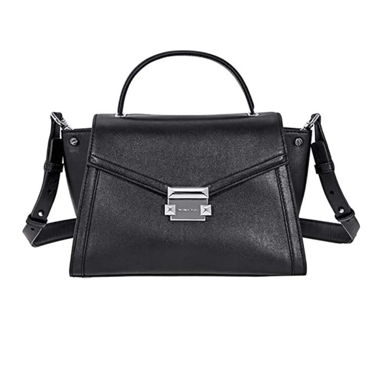 Michael Kors Women`s MK Whitney LG TH Satchel Flap Bag Black Leather 30T8SXIS3T - Lining: Black, Exterior: Black / Silver