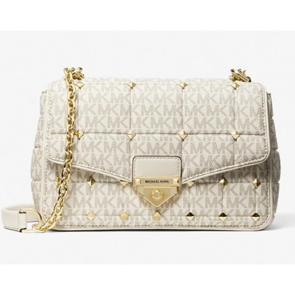 Michael Kors Soho Large Studded Quilted Signature Logo Shoulder Bag