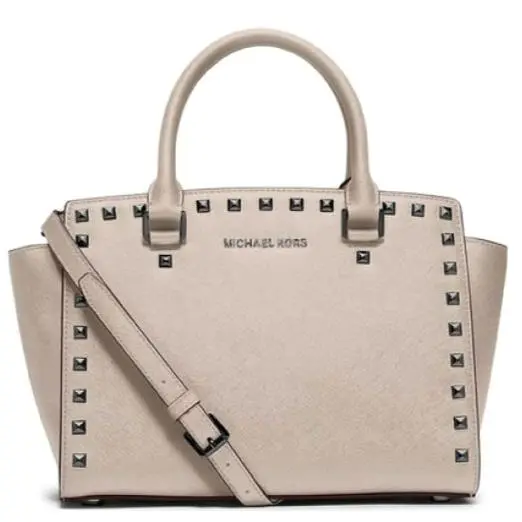 Michael Kors Selma Stud Satchel Bag Purse Grey Cement Saffiano Leather