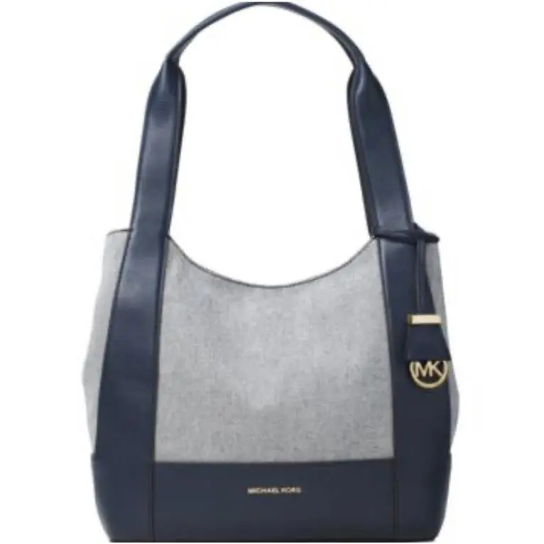 Michael Kors Marlon Large Canvas Leather Navy Shoulder Handbag Tote Bag