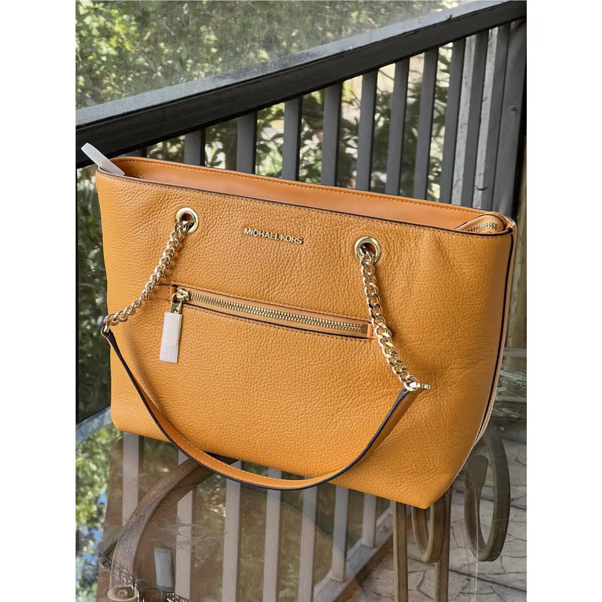 Michael Kors Medium Tote Handbag Purse Shoulder Bag Pebbled Leather Yellow Gold