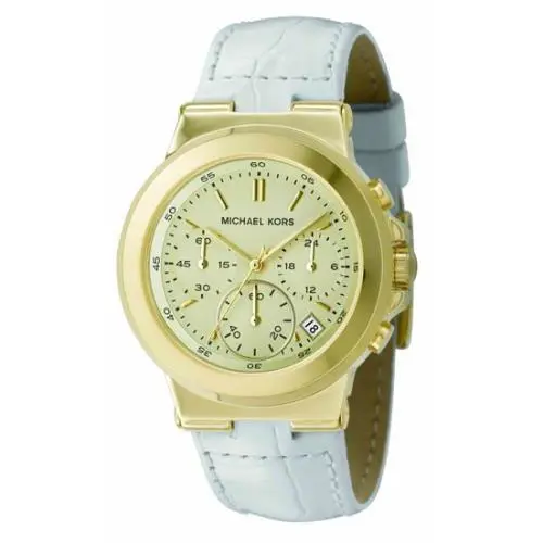 Michael Kors Cream White Croc Leather+gold Tone+chronograph+date WATCH-MK5224
