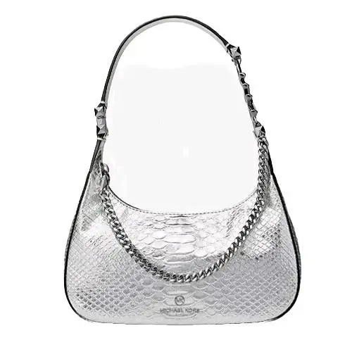 Michael Kors Piper Silver Snake Embossed Leather Chain Small Shoulder Bag