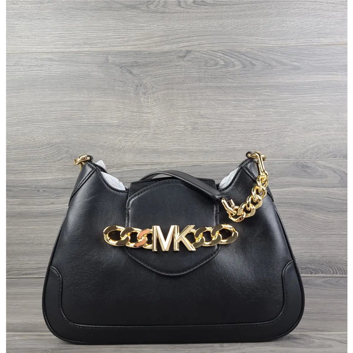Michael Kors Shoulder Bag Medium Leather Hally Convertible Handbag Black