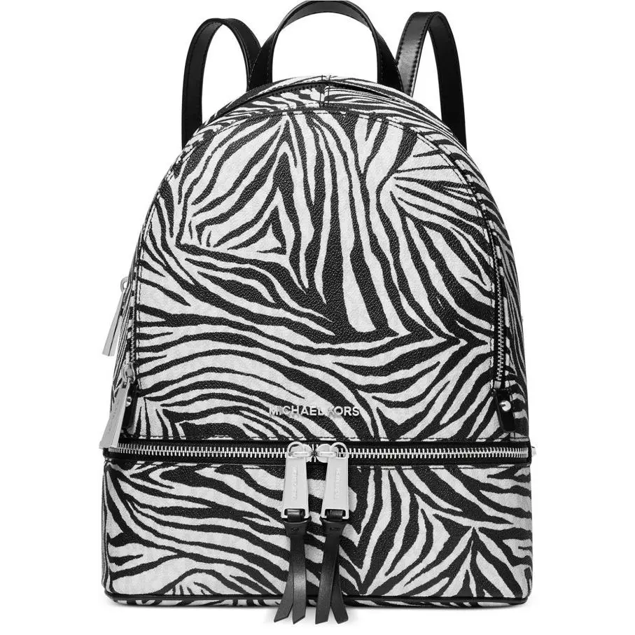 Michael Kors MD Rhea Zebra Backpack Bookbag Bag Bright White Black Multi