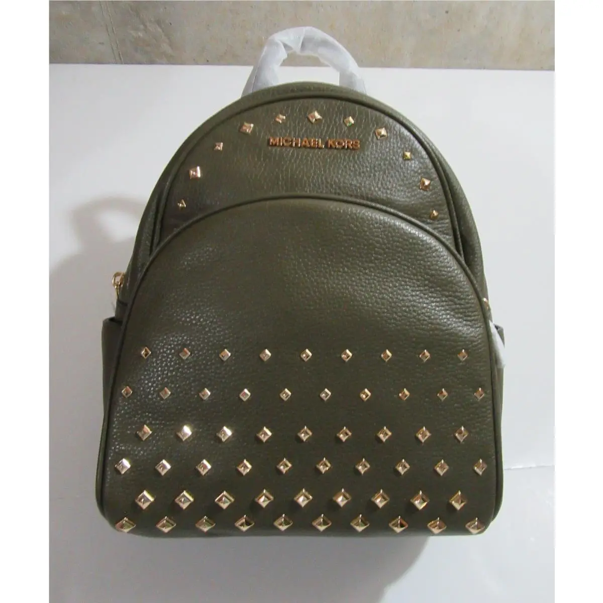 Michael Kors Abbey Leather Medium Studded Backpack Olive