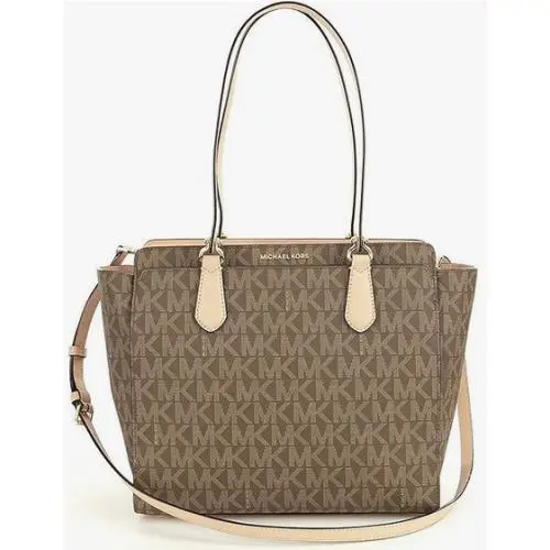 Michael Kors Dee Dee Lg Convertible Travel Tote/shoulder MK Monogram Mocha