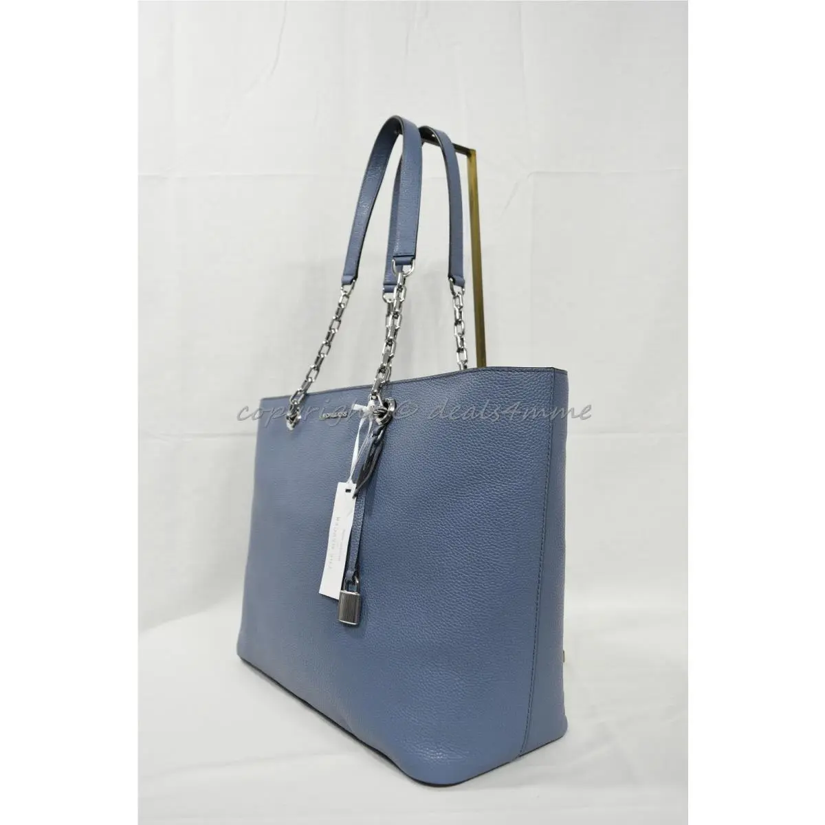 Michael Kors Mercer Chain Medium Top Zip Leather Tote/shoulder Bag in Denim Blue