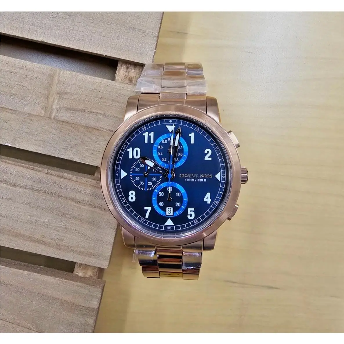Michael Kors Paxton Chronograph 44MM Blue Dial SS Men`s Watch MK8550