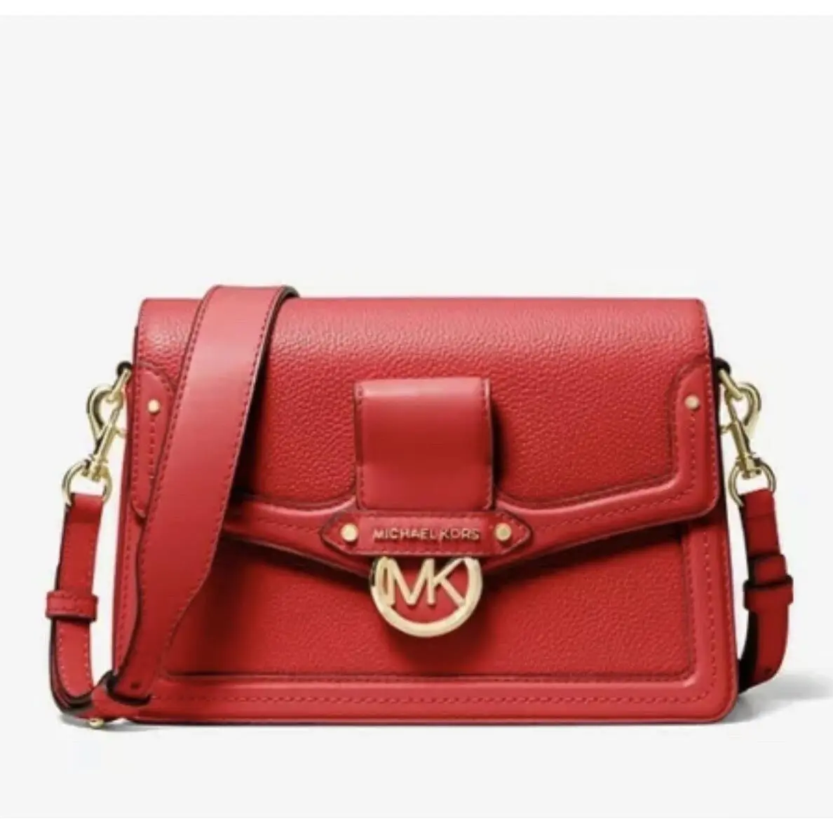 Mchael Kors Jessie Medium Pebbled Leather Shoulder Bag Bright Red by Michael Kors