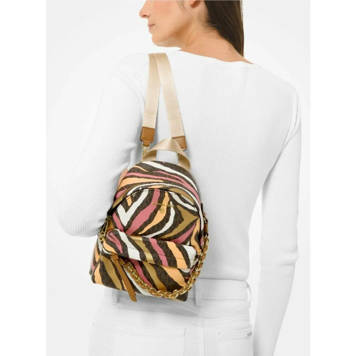 Michael Kors Slater Extra-small Colorful Zebra Logo Convertible Backpack/x-body