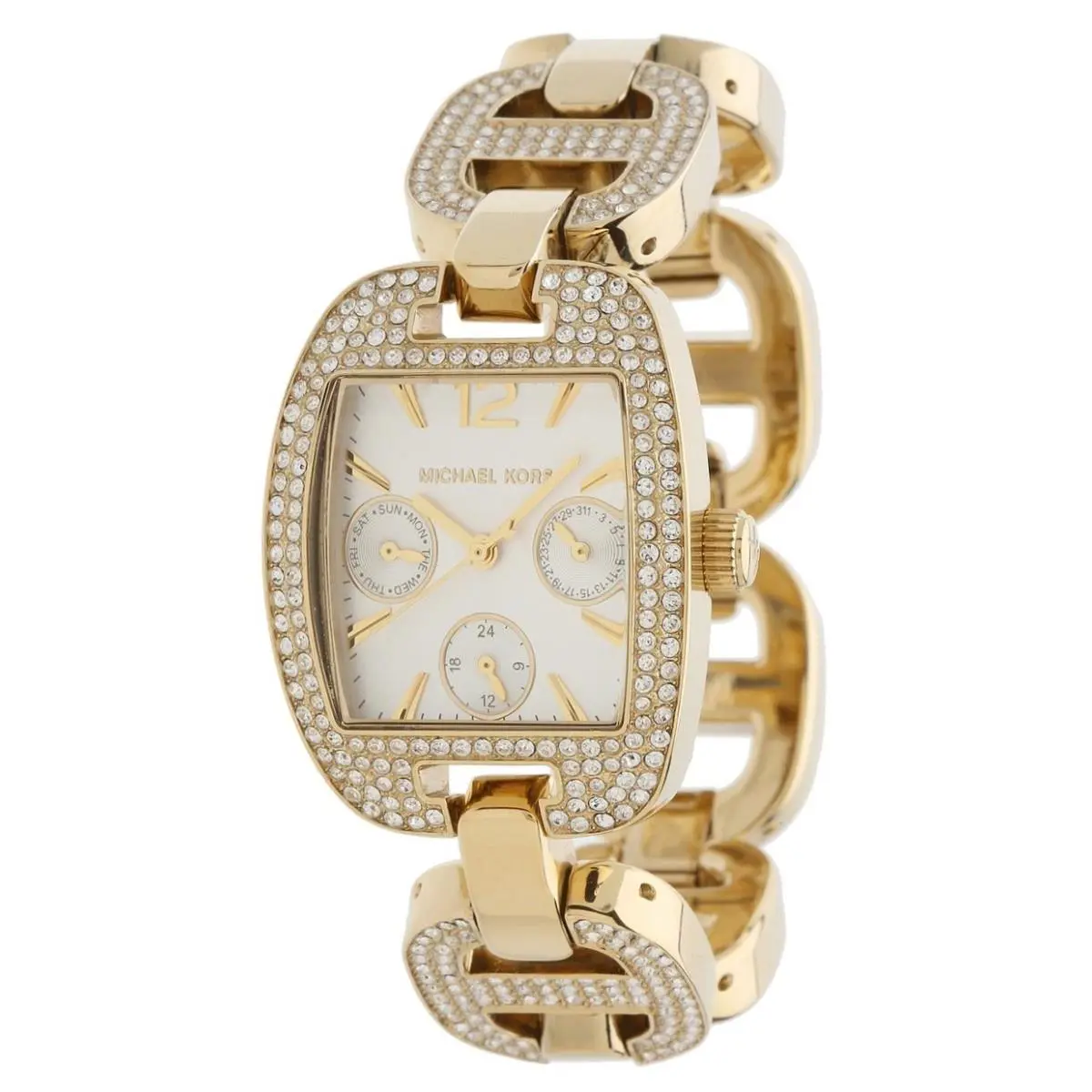 Michael Kors Emma Gold Tone S/steel+pave Crystal+chrono Bracelet Watch MK3234