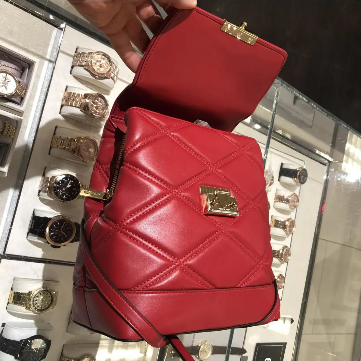 Michael Kors Serena Medium Flap Travel School Backpack Handbag Satchel Purse Red