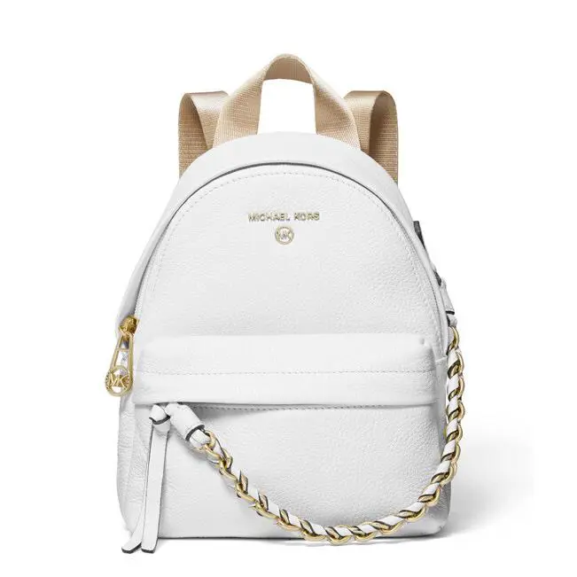 Michael Kors Slater Mini Leather Backpack Messenger Bag Optic White Gold