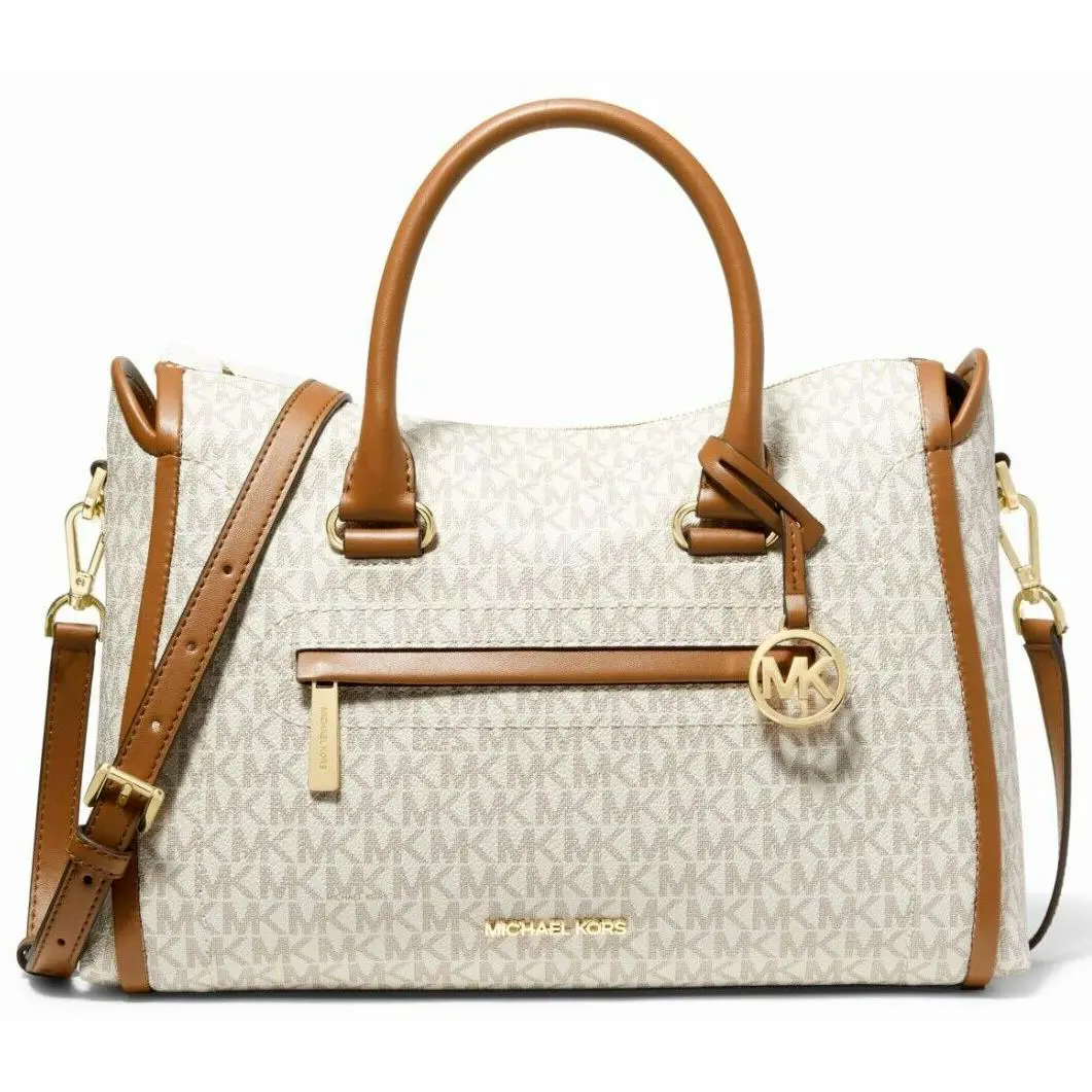 Michael Kors Carine Large Vanilla Logo Monogram Crossbody Satchel Bag