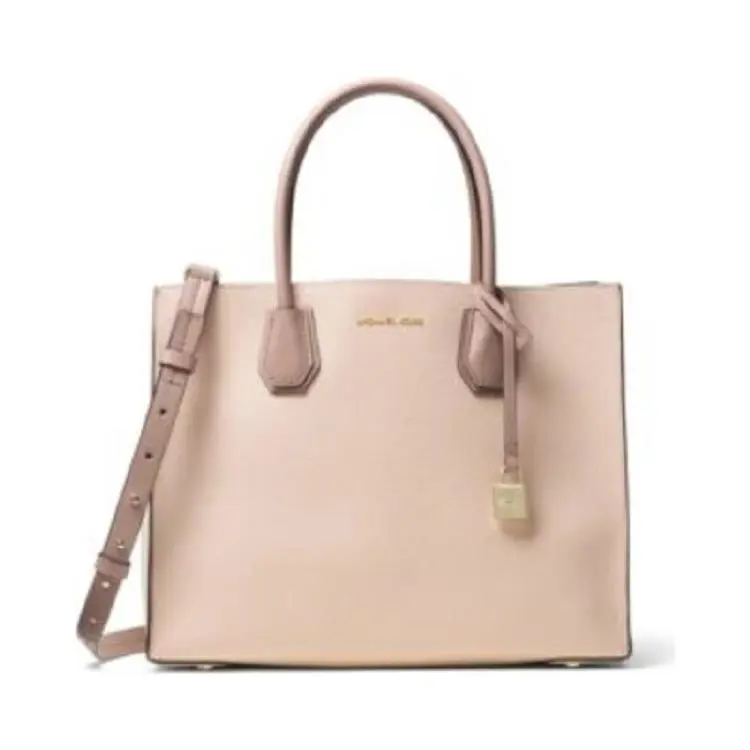 Michael Kors Mercer Large Studio Convertible Leather Bag Tote Pink Ecru Fawn