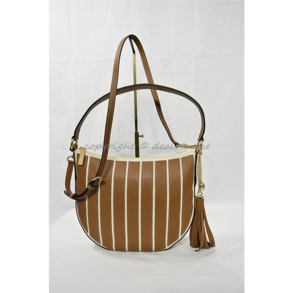 Michael Kors Canvas Applique Stripes Brooklyn Medium Convertible Shoulder Bag