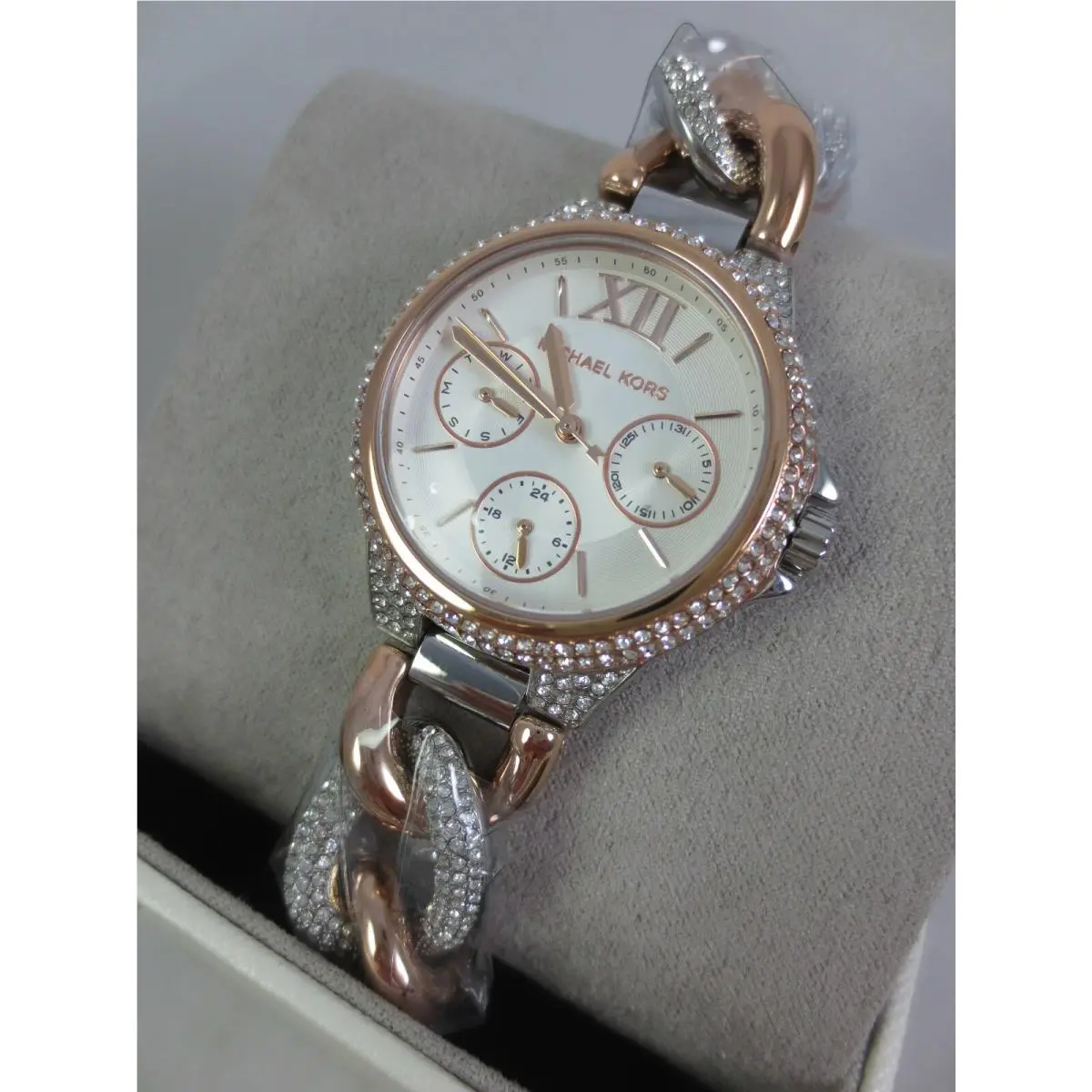 Camille Chain Glitz Two Tone Rose Gold Silver Watch MK6843 Box by Michael Kors