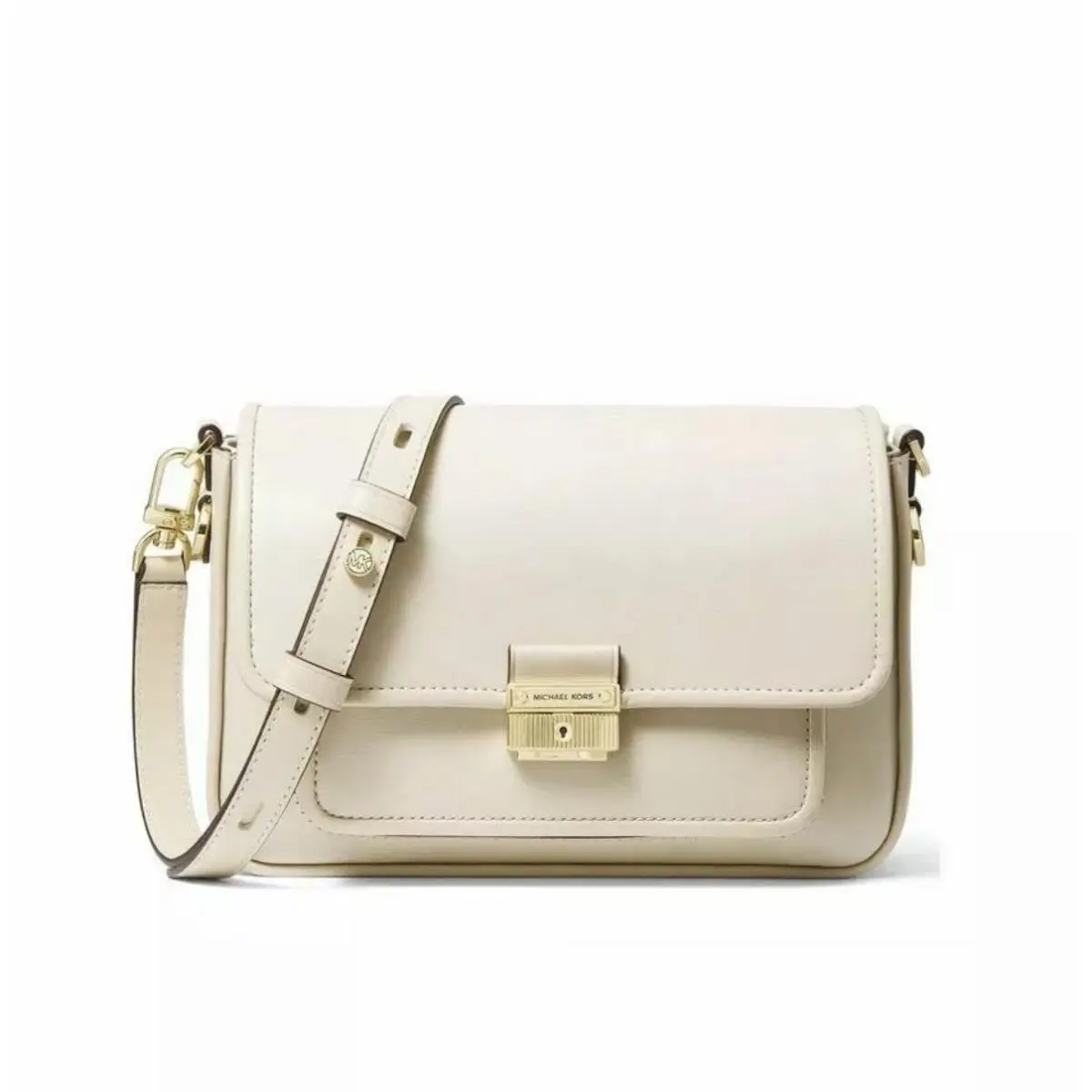 Michael Kors Bradshaw Small Leather Messenger Bag Light Cream