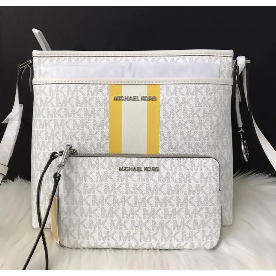 Michael Kors Small Messenger Crossbody Purse Wristlet Bright White Multi