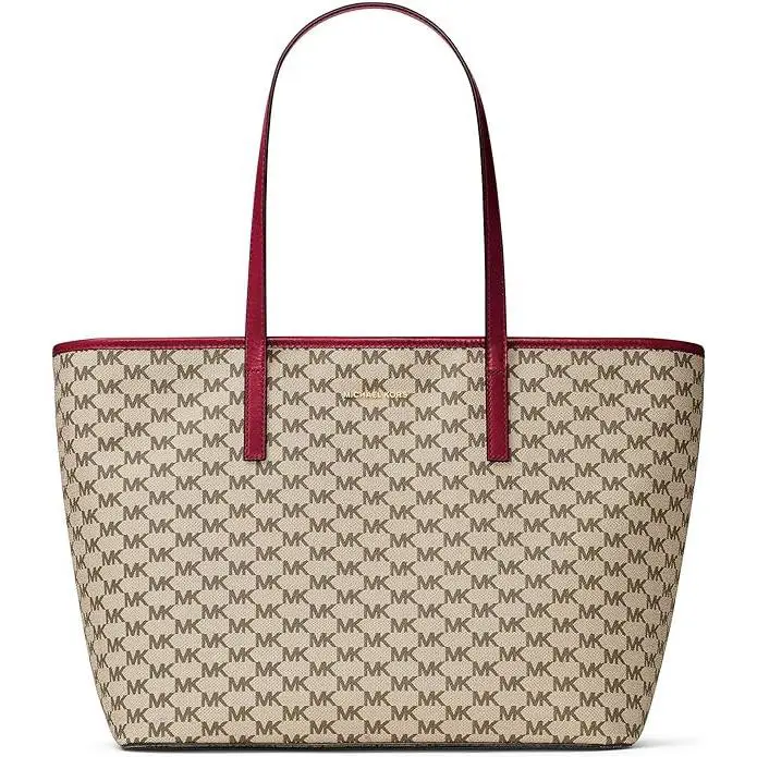 Michael Kors Michael Emry Top Zip Tote Natural/cherry Large - Exterior: Natural/Cherry, Lining: Cherry