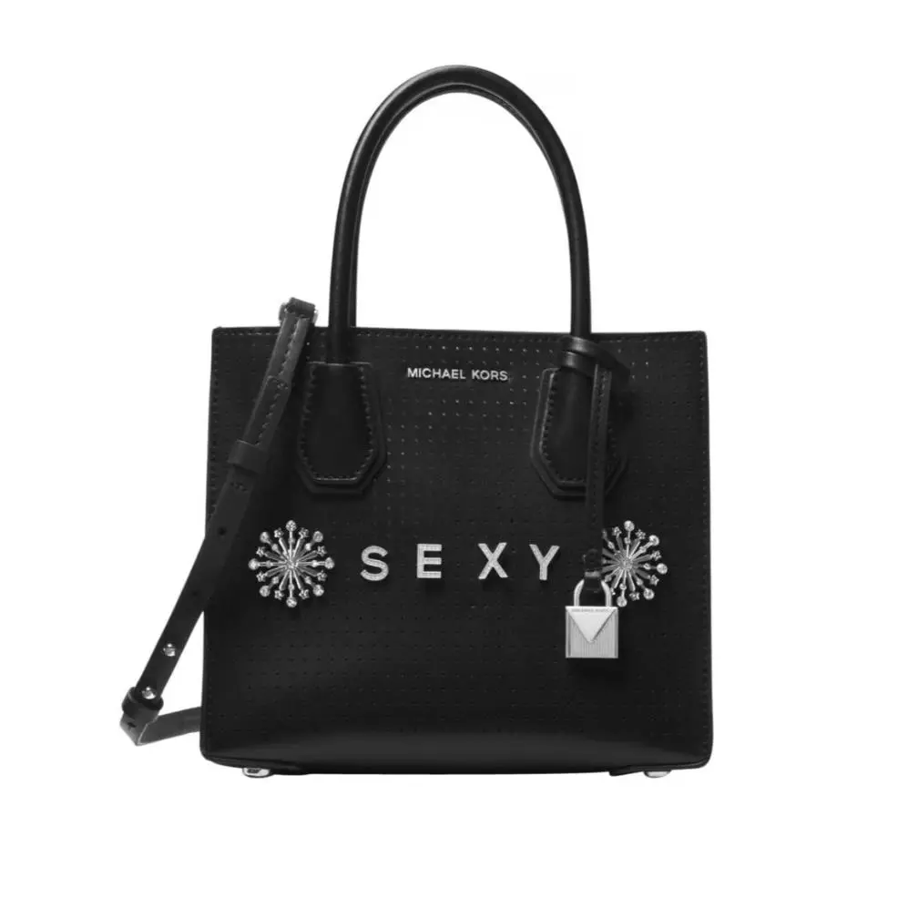 Michael Kors Mini Mercer Black Sexy Crystal Tote with Lock Detail