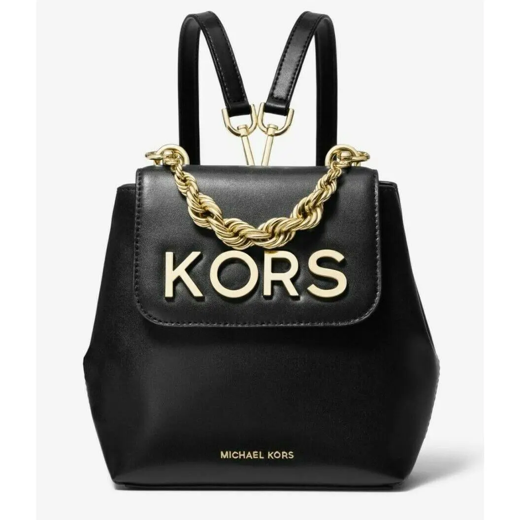 Michael Kors XS Mott Convertible Black Leather Backpack Rope Chain Kors