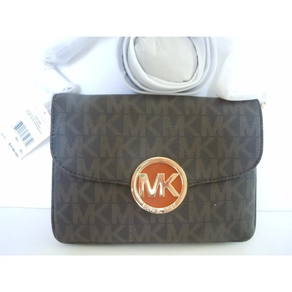 Super Rare Michael Kors Logo Fulton Dark Rich Brown Signature Crossbody Purse