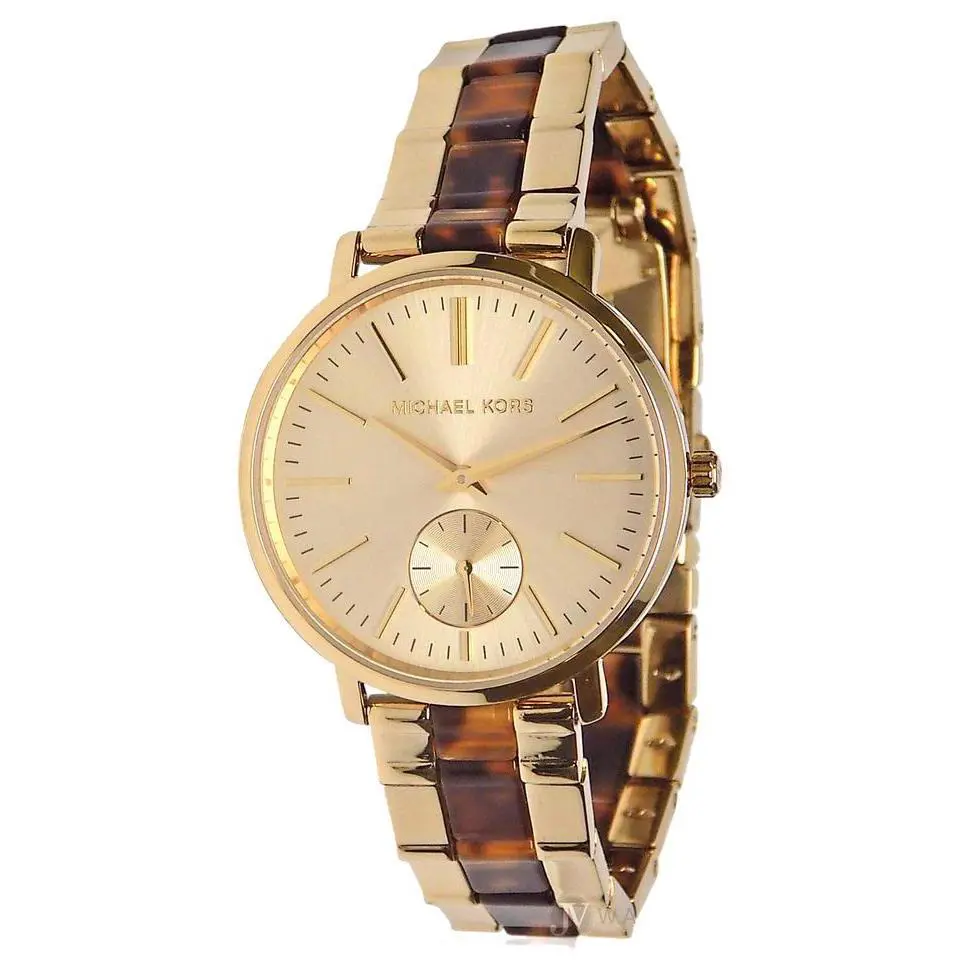 Michael Kors Jaryn 2 Tone Gold+acrylic Tortoise Shell Bracelet WATCH-MK3511