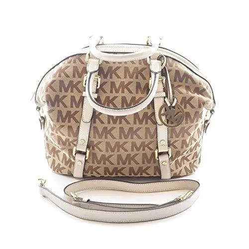 Bedford Canvas Beige Ebony Vanilla Gold Satchel Bag Crossbody by Michael Kors