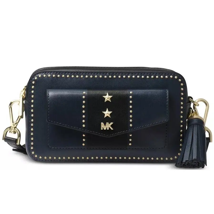 Michael Kors Studded Leather Pocket Camera Bag Star Leather Admiral Gold