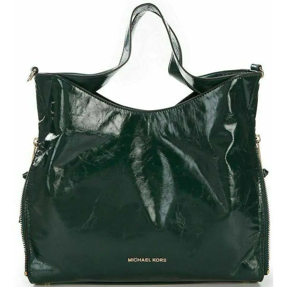 Michael Kors Devon Green Calf Leather Gold Chain Large Shoulder Tote Bag