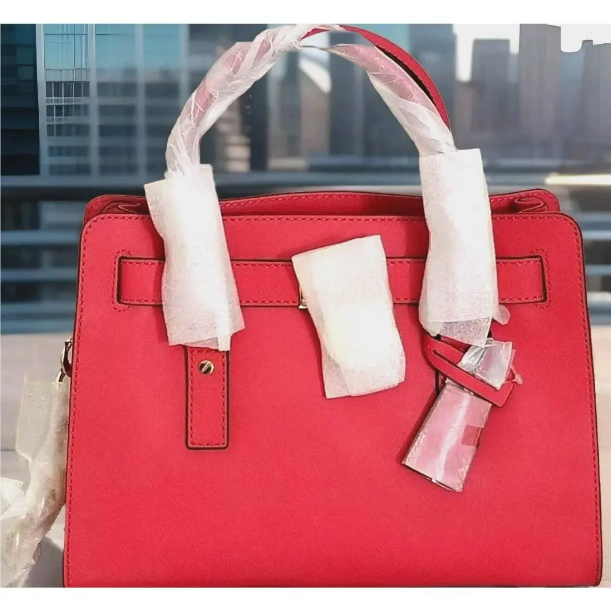 Michael Kors Hamilton Watermelon Red Pink Saffiano Leather EW Satchel Bag