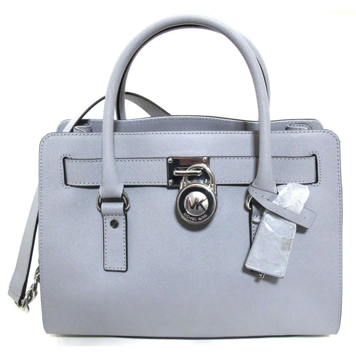 Michael Kors Hamilton Saffiano Leather EW Satchel Shoulder Bag Dove/silver