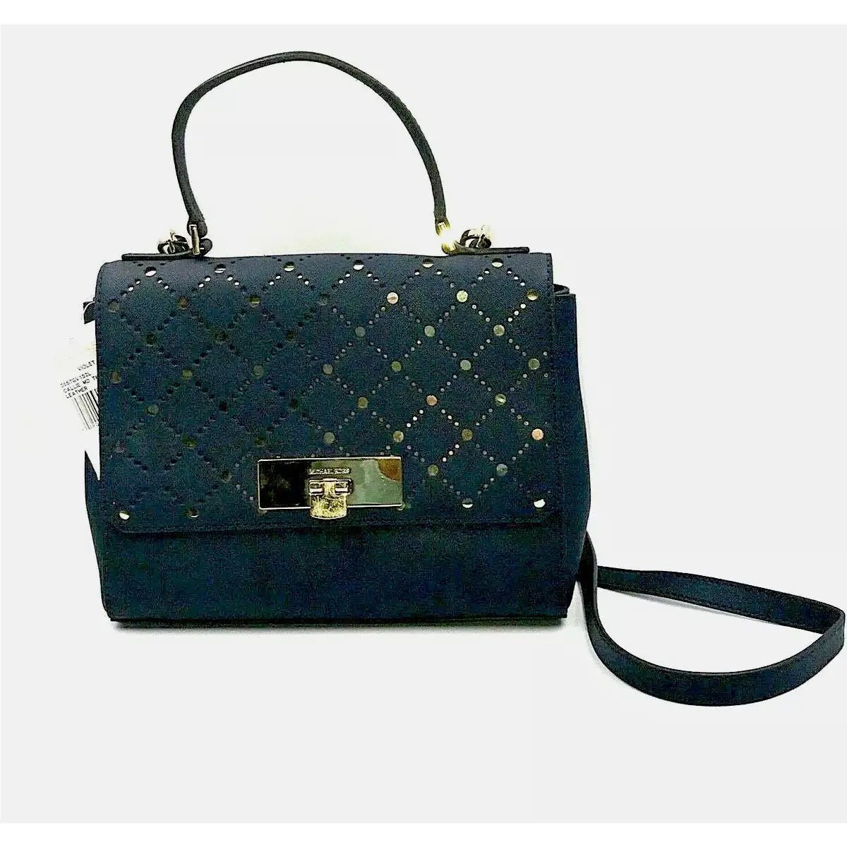 Michael Kors Purse Navy Gold Inlay Tote Callie Satchel Shoulder Leather Handbag