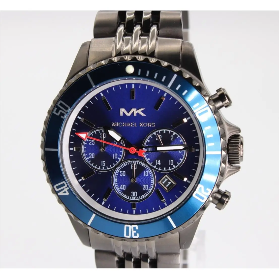 Michael Kors 44MM MK8727 Bayville Gunmetal Blue Dial Chronograph Mens Watch