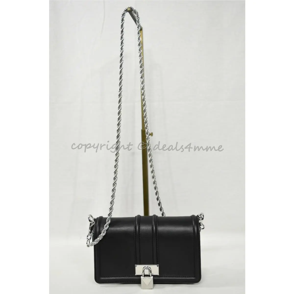 Michael Kors 32H8SF5C6L Padlock Leather Crossbody Bag / Clutch in Black Leather