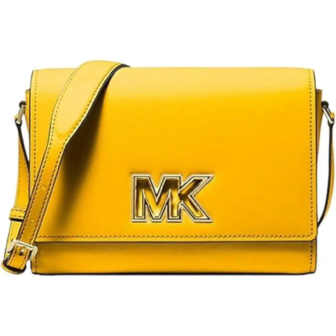 Michael Kors Jasmin Yellow Gold Mimi Med Leather Messenger Crossbody Hand Bag