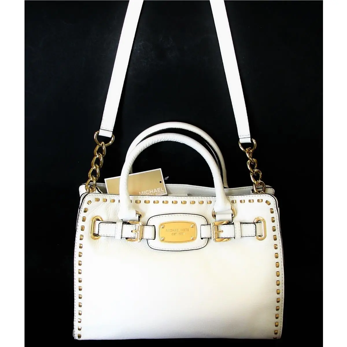 Hamilton Whipped Optic White Leather Medium Tote Cross Body Bag by Michael Kors