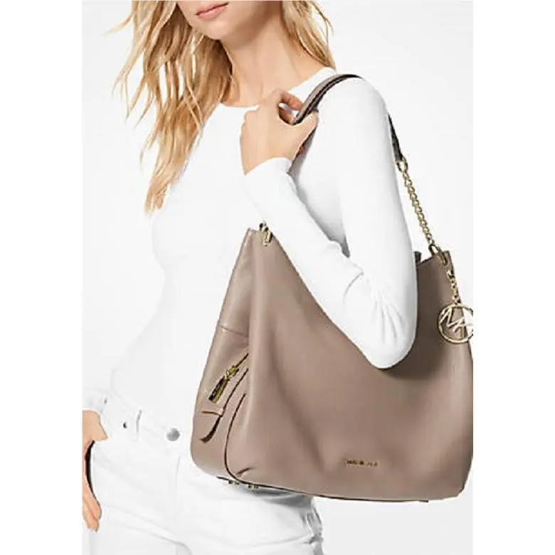 Michael Kors 30H8T0LE3L Lillie Large Leather Shoulder Tote in Truffle / Gold