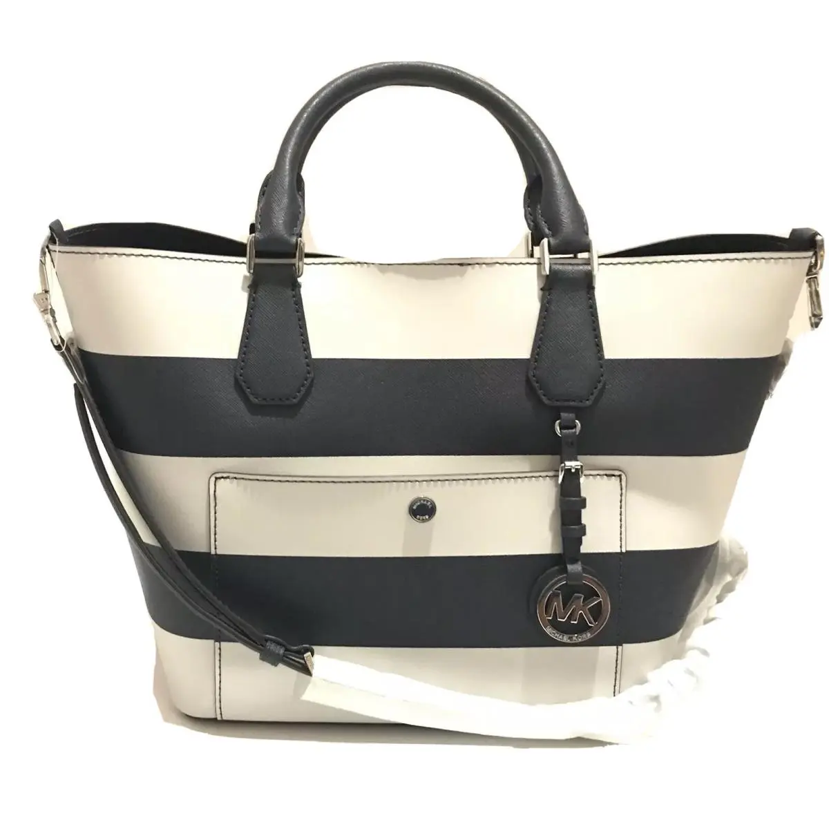 Michael Kors Greenwich Large Saffiano Leather Navy Stripe Grab Bag