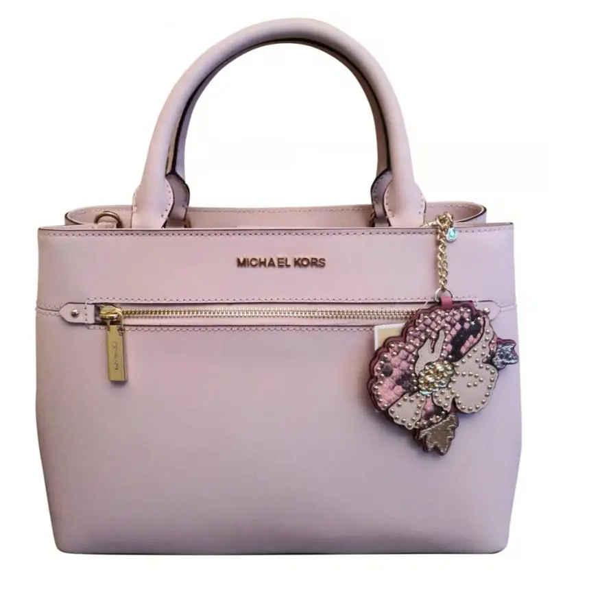 Michael Kors Pink Tote with Floral Riveted Key Chain/bag Charm