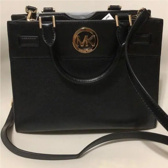 Michael Kors Reagan Black Pebble Leather Medium Size Black Satchel Handbag