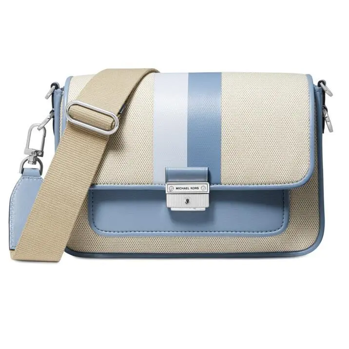 Michael Kors Bradshaw Small Messenger Chambray Blue Extra Strap Snap Closure