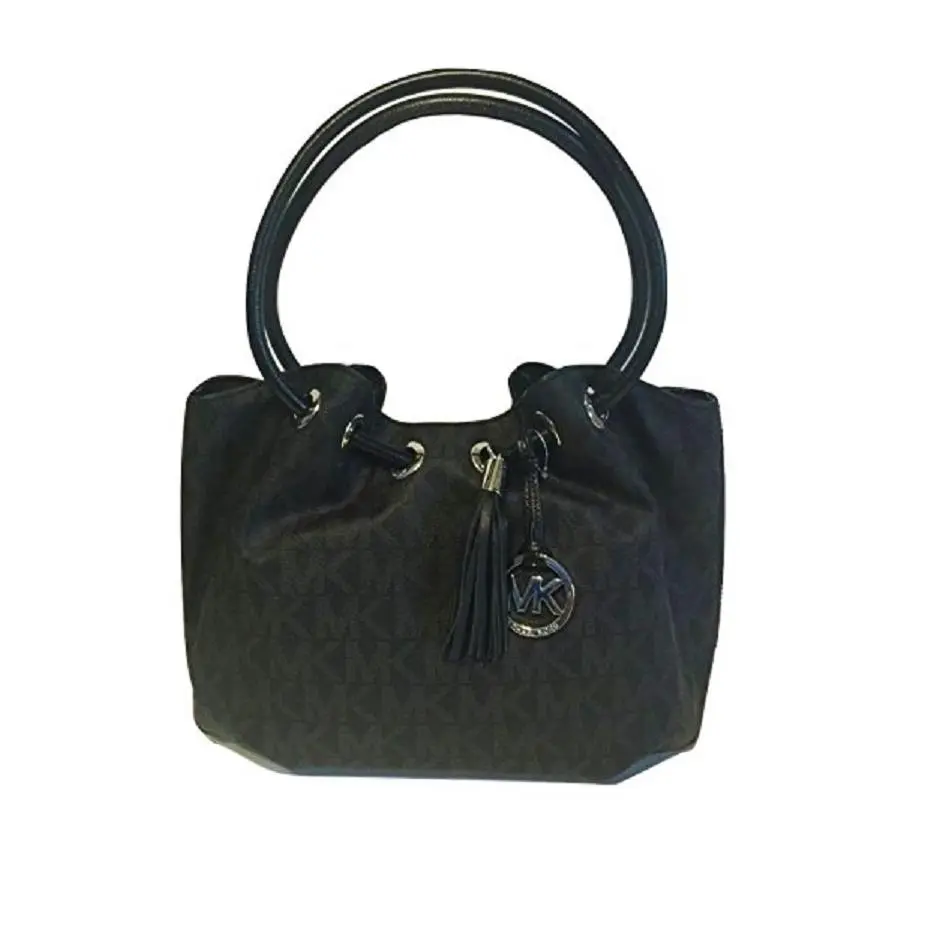 Ring Tote Black Leather Gold MK Logo Tassel Med EW Shoulder Bag by Michael Kors