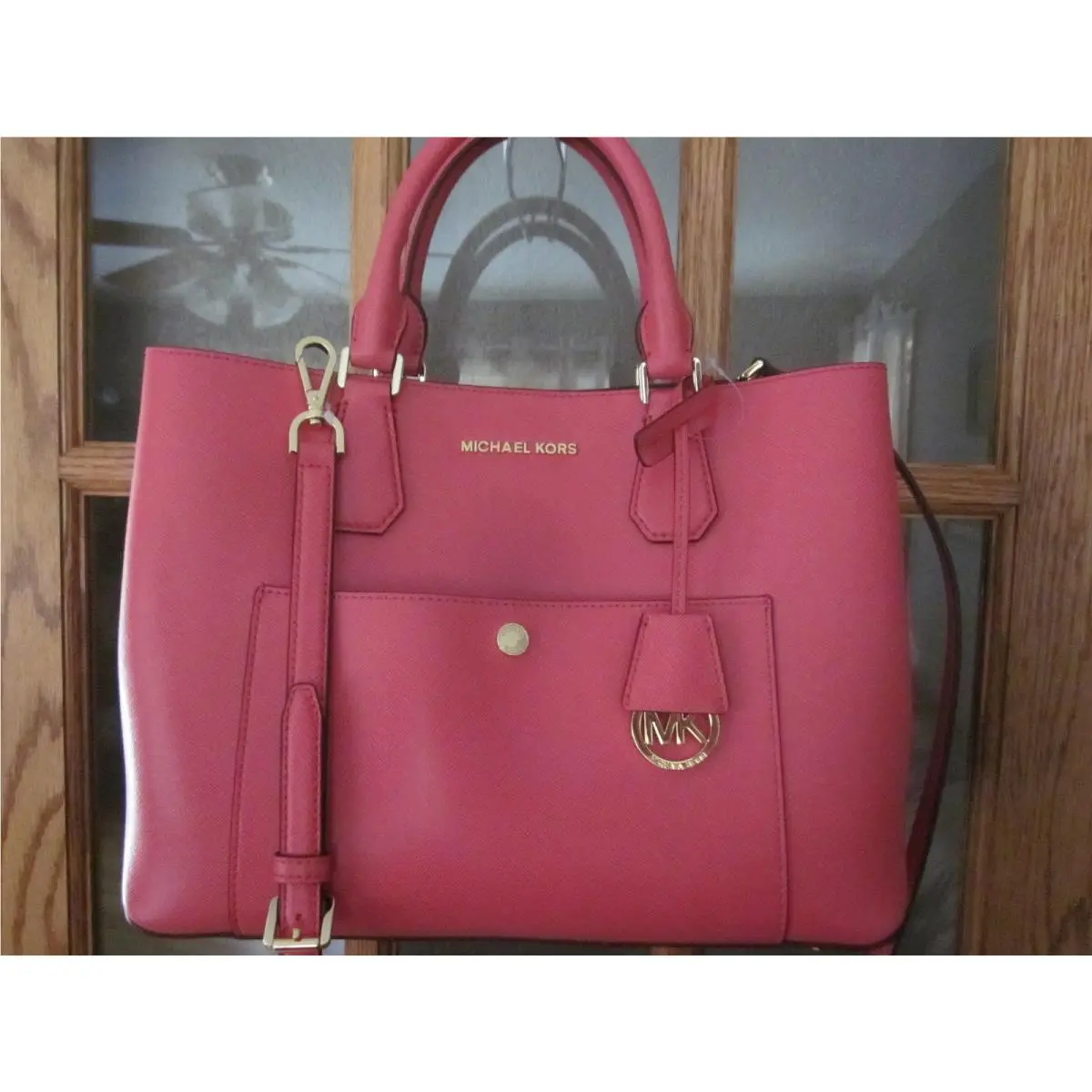 Kors Greenwich Watermelon Leather Shoulder Tote Bag Very Nice by Michael Kors