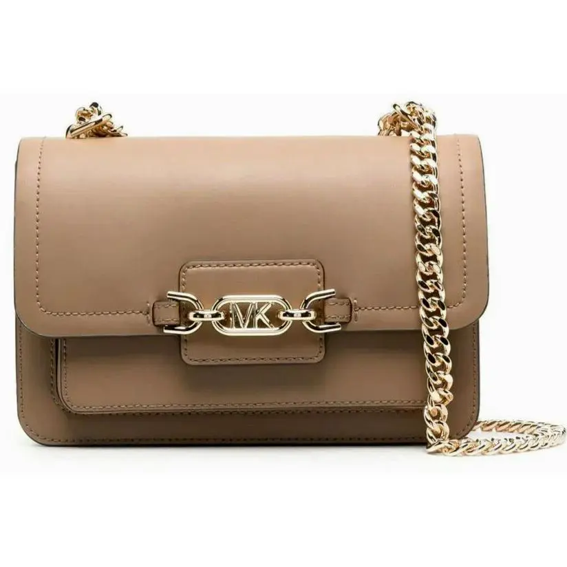 Michael Kors Heather Large Tan Camel Gold Chain Crossbody Shoulder Bag