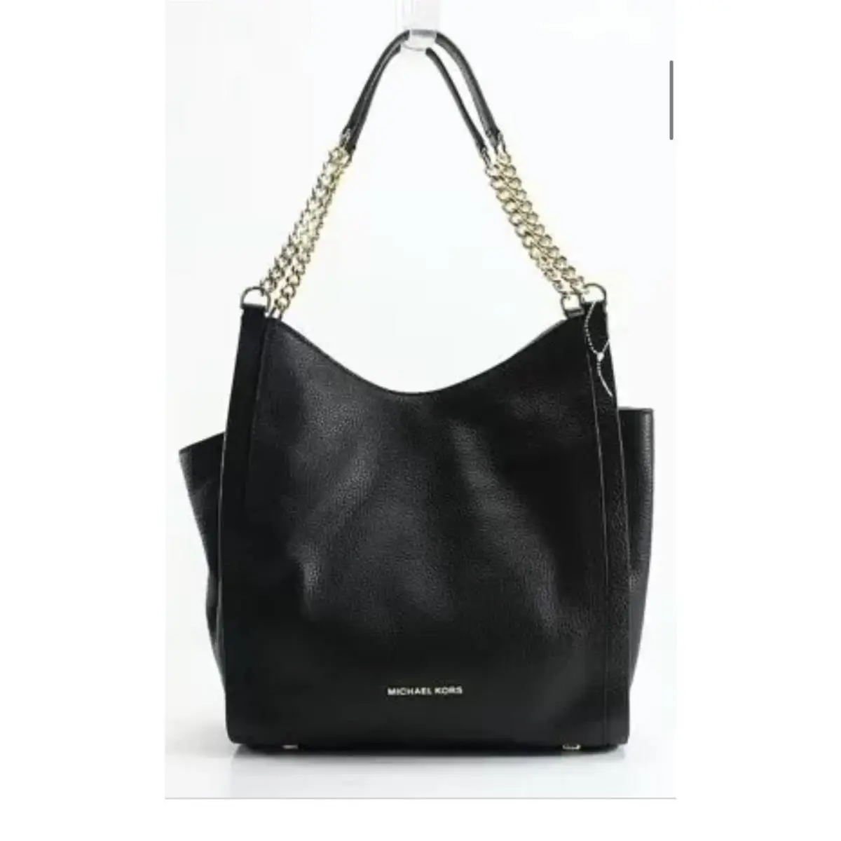 Michael Newbury Kors Bury Medium Chain Shoulder Tote Leather Gold Bag Black Women