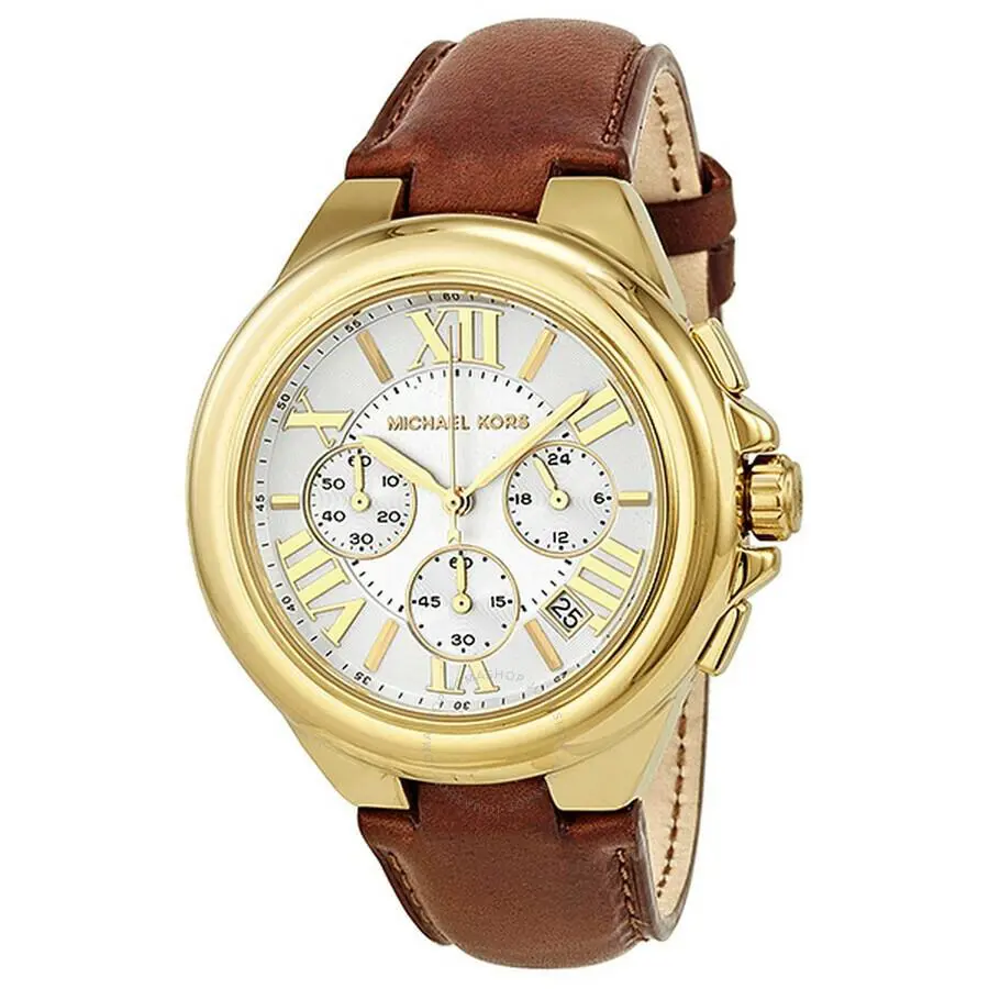 Michael Kors Camille Brown Leather+gold Tone White Chrono+roman `s WATCH-MK2266
