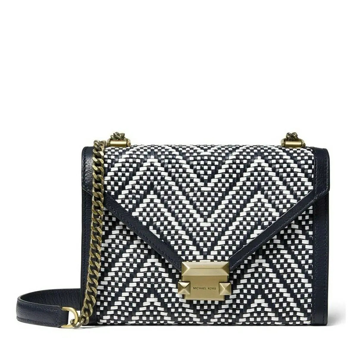 Kors Whitney Leather Woven Shoulder Bag Admiral/white